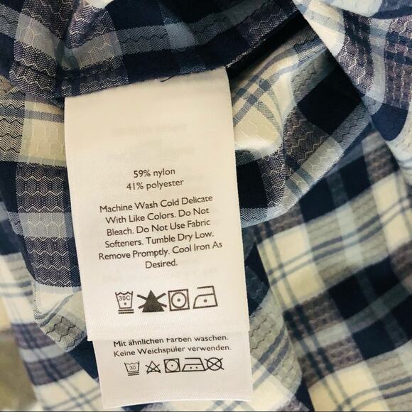 Eddie Bauer blue white plaid button front rip stop hiking camping shirt large - Picture 6 of 8